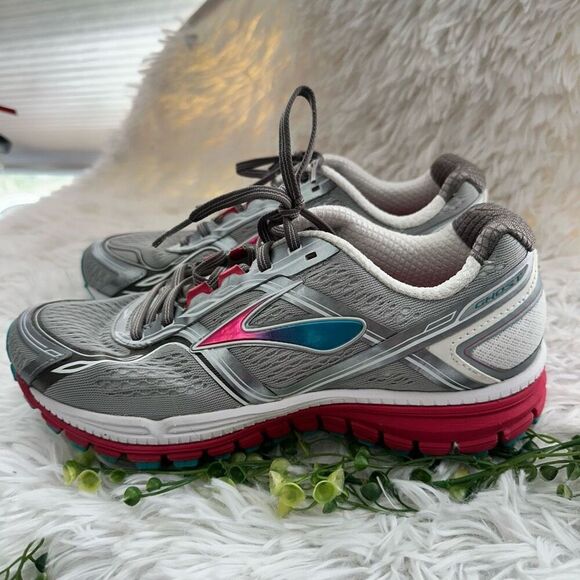 BROOKS Women’s Ghost 8 Gray Merallic Silver Pink Running Shoes sz 8.5 Wide - Picture 5 of 10